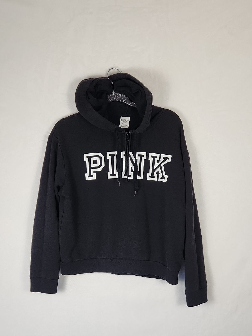 VS PINK 1/4‎ Zip Pullover Hoodie Black with White PINK Script